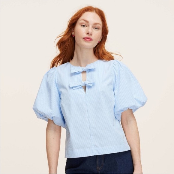 NWT Kate Spade x Target Stripe puff short sleeve blouse top Blue White XS - Picture 1 of 8